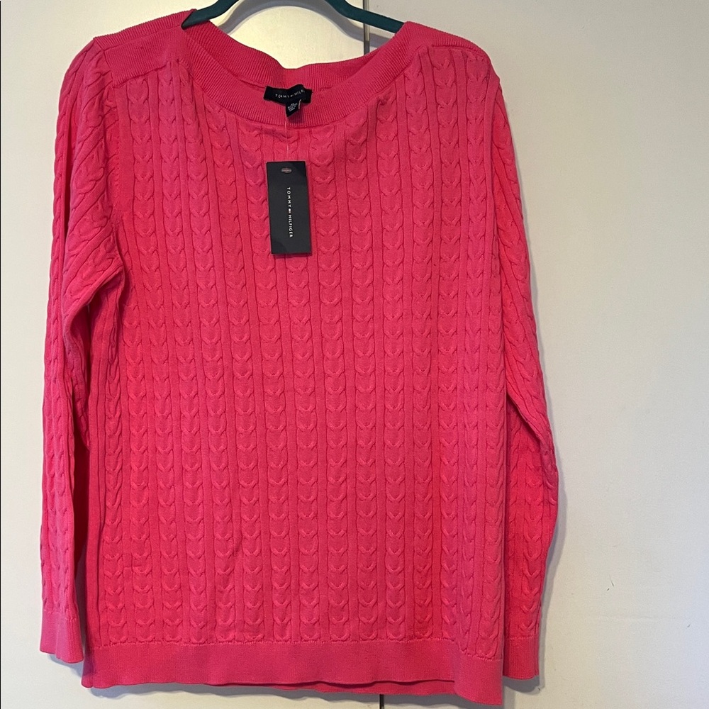 Tommy Hilfiger Women's Vibrant Pink Cable Sweater🆕